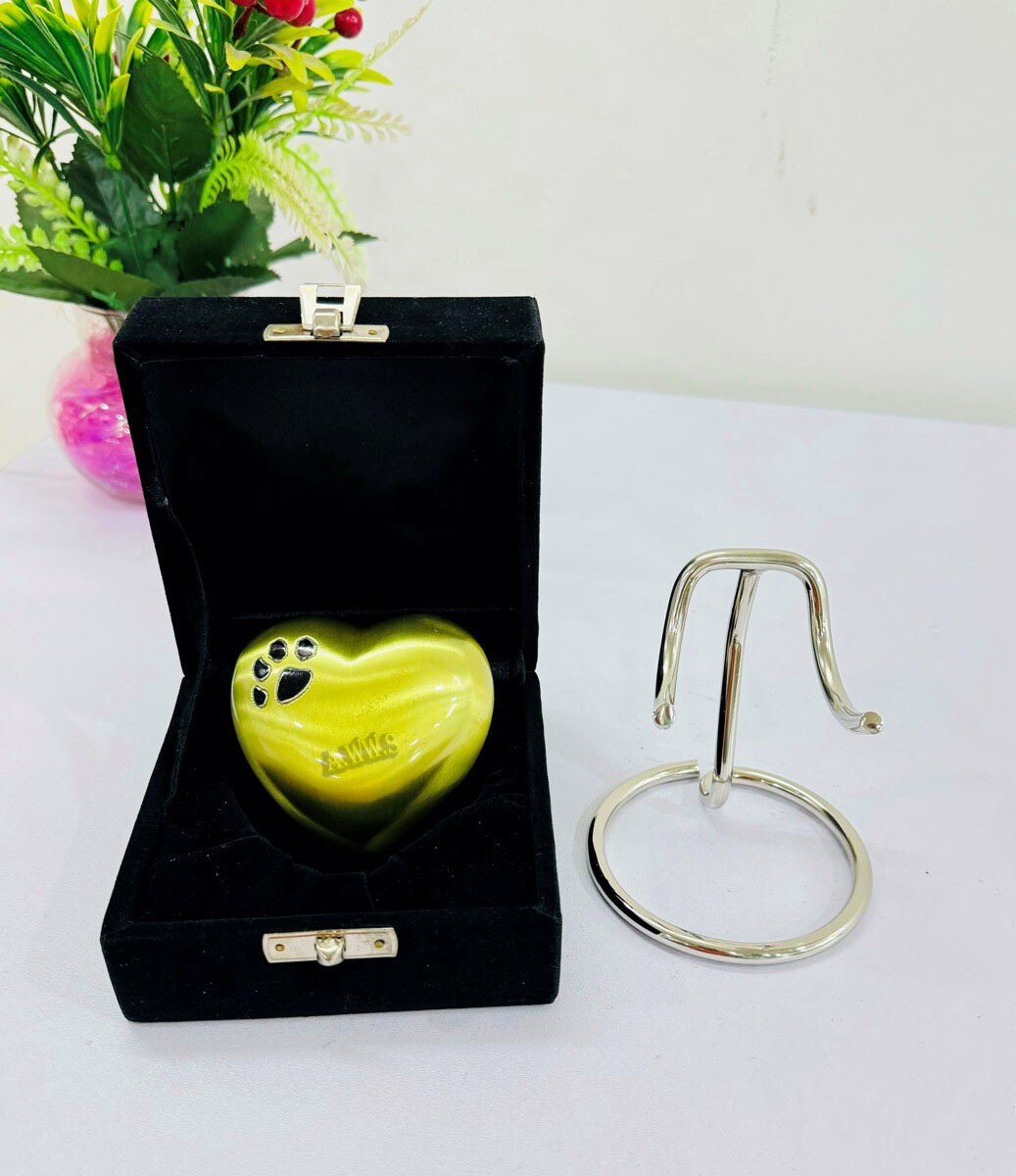Yellow Cremation Heart Premium Urn With Black Pet Foot Print Design for Ashes