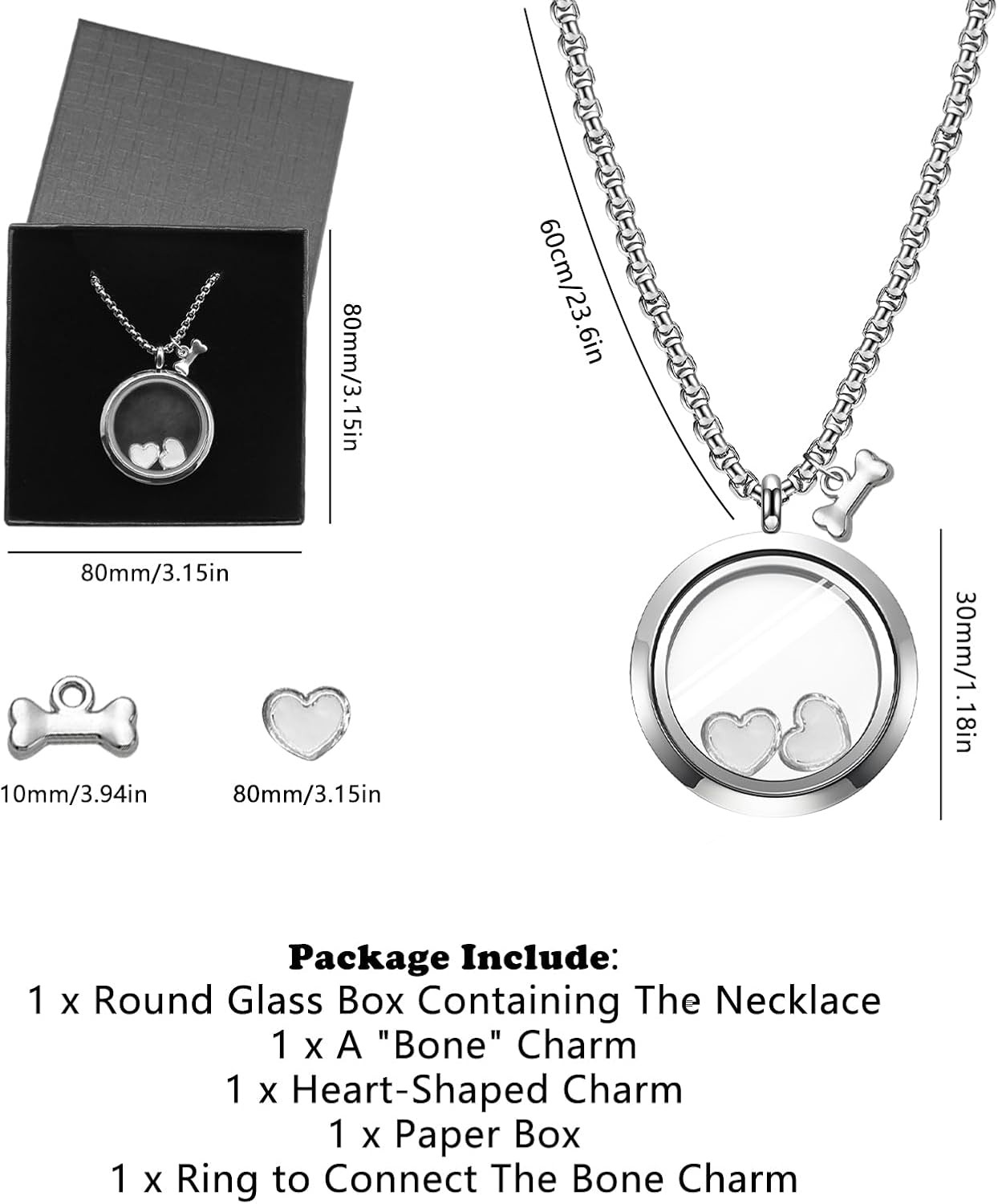 Pet Memorial Necklace for Ashes – Glass Pendant with Stainless Steel Chain