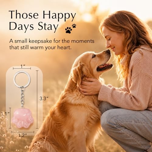 Pet Loss Sympathy Gift – Rose Quartz Paw Keychain, Healing Crystal Pocket Pink