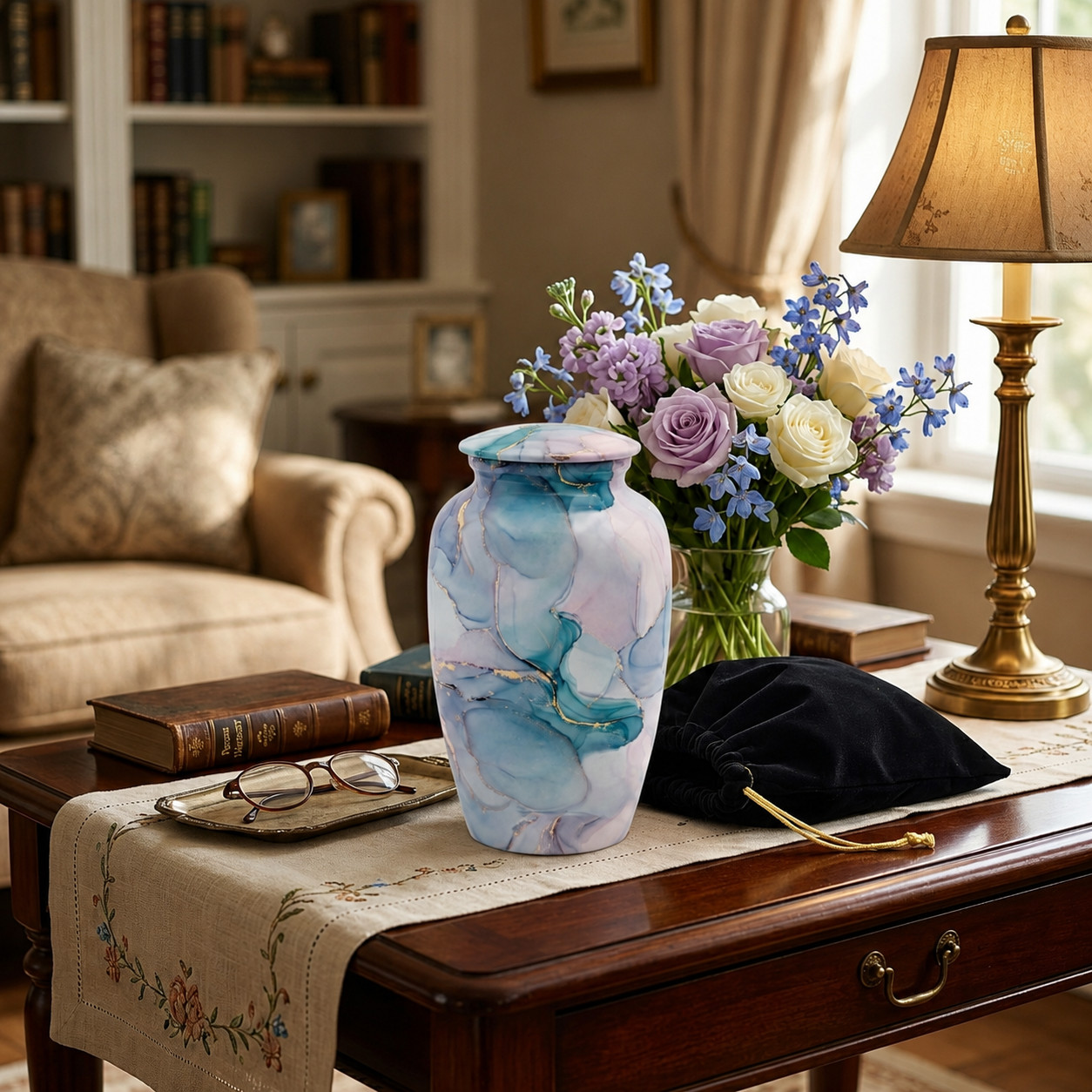 Large Navy Blue Cremation Urn for Human Ashes Adult Your Love Ones (10 Inch)