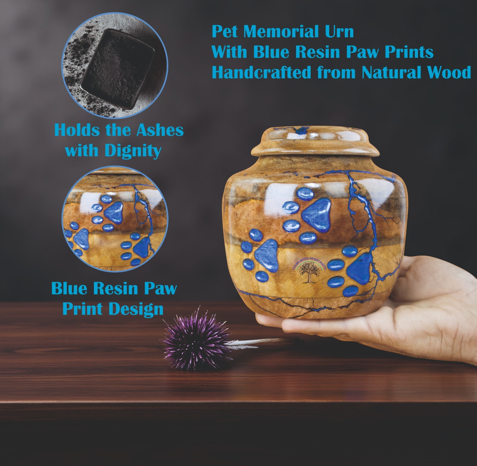 Pet Cremation Urn with Blue Paw Prints – Handcrafted Decorative Urn for Dog