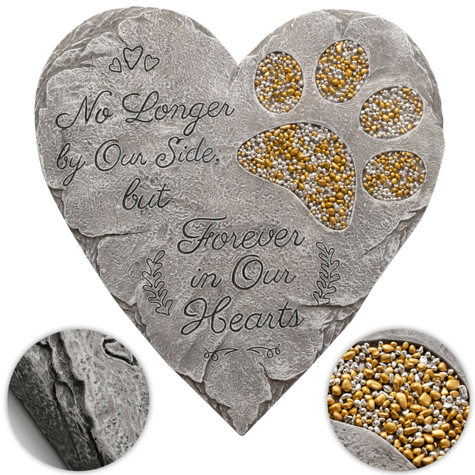 Pet Memorial Stone – Gray | Dog or Cat Garden Stone Heart Paw Print | Headsto…