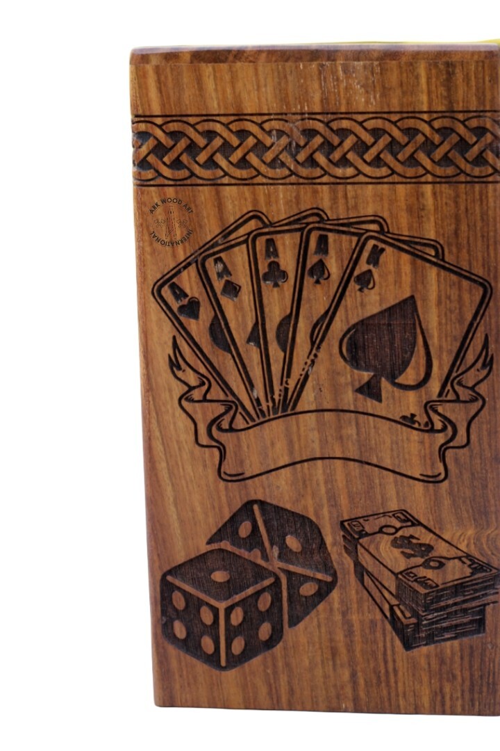 Casino Playing Card with Rolling Dice Wooden Urns box for Human Ash Male female