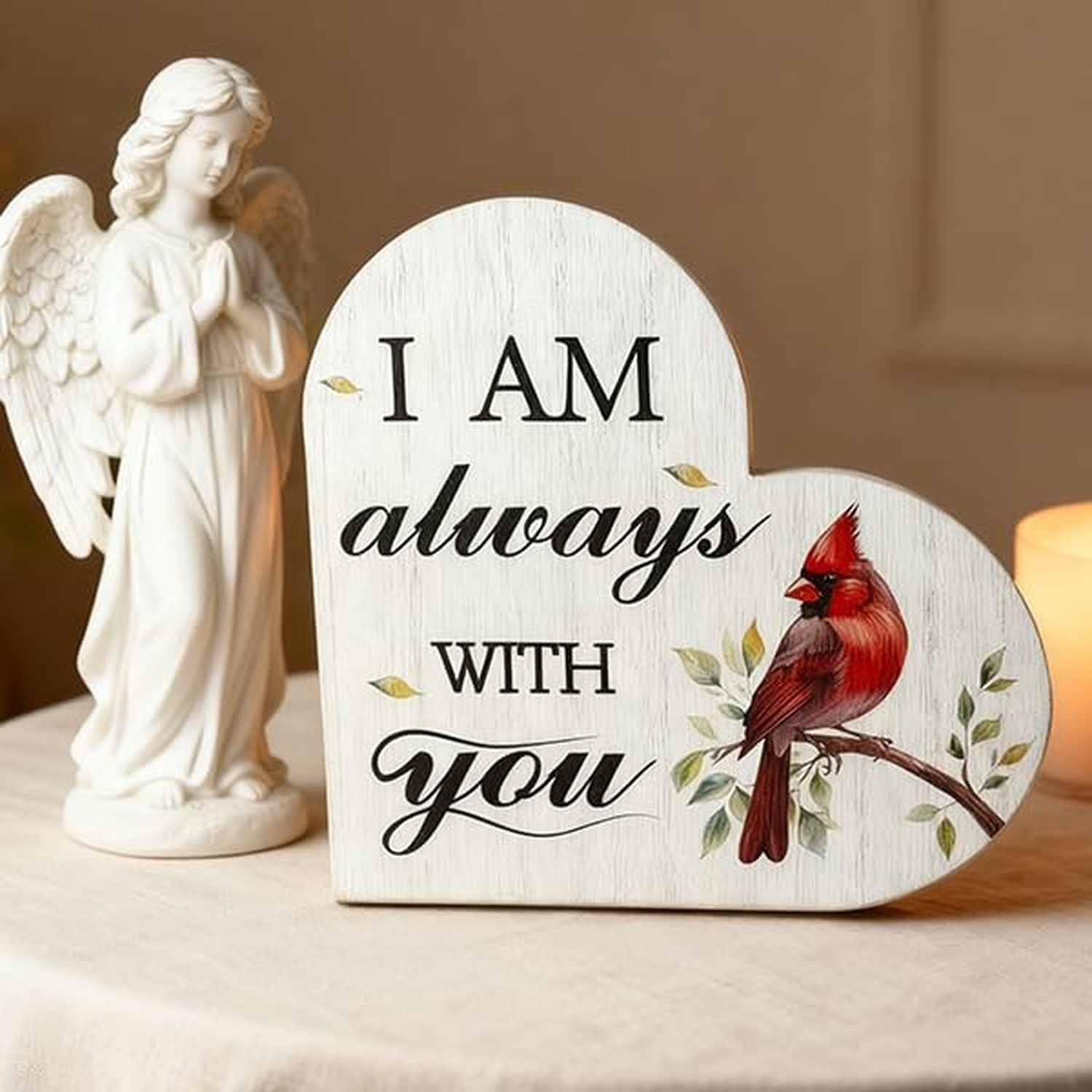 Mothers Day Memorial Gift Wooden Heart Sign Red Cardinal with Spring Leaves -…