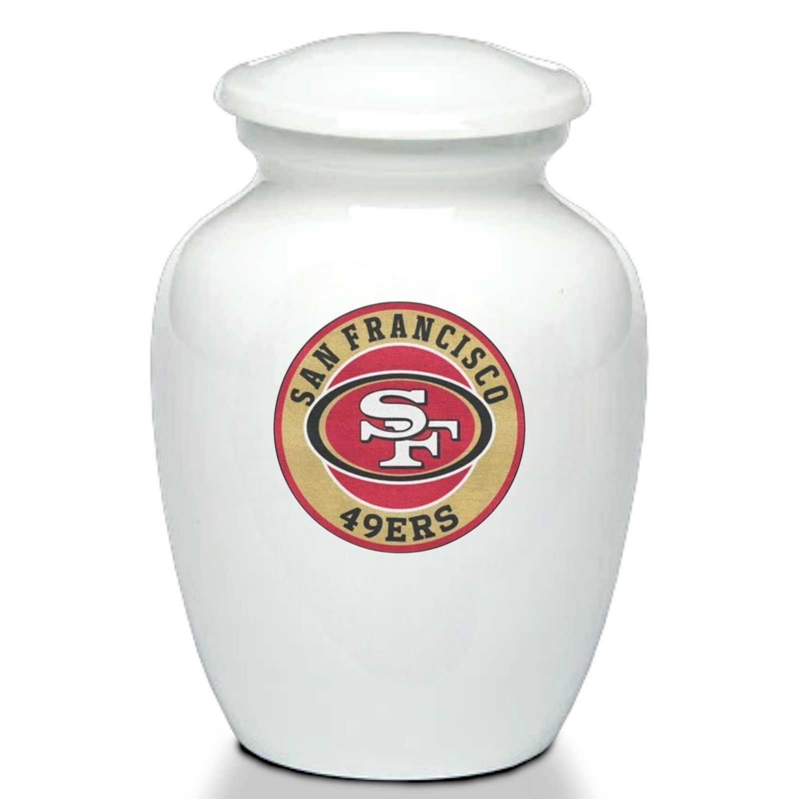 San Francisco Football Style Cremation Urn Adult Ashes White Metal 8 Inch Urns