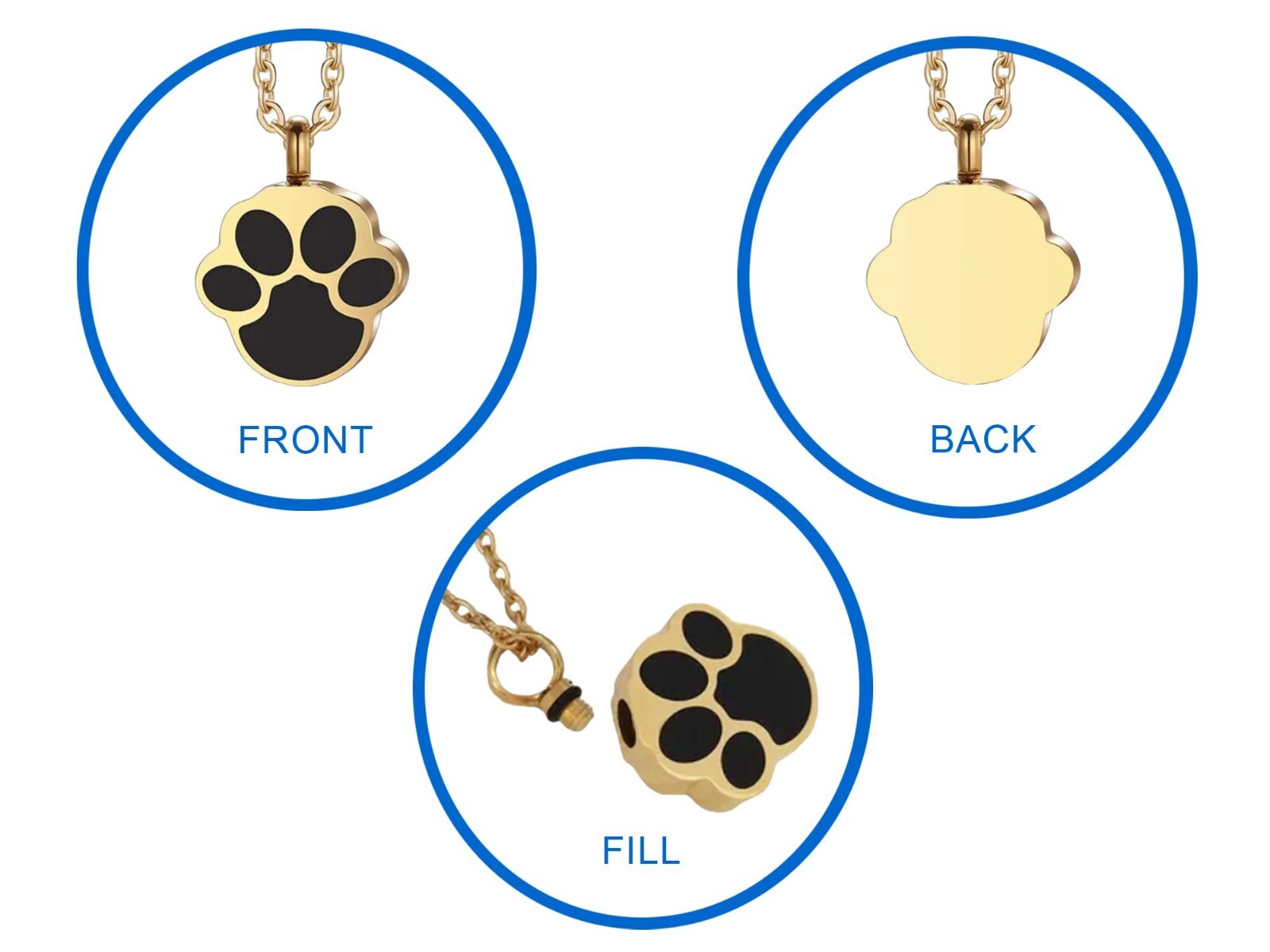 Golden Paw Print Keepsake Urn Interchangeable Necklace or Key Ring, Engravable