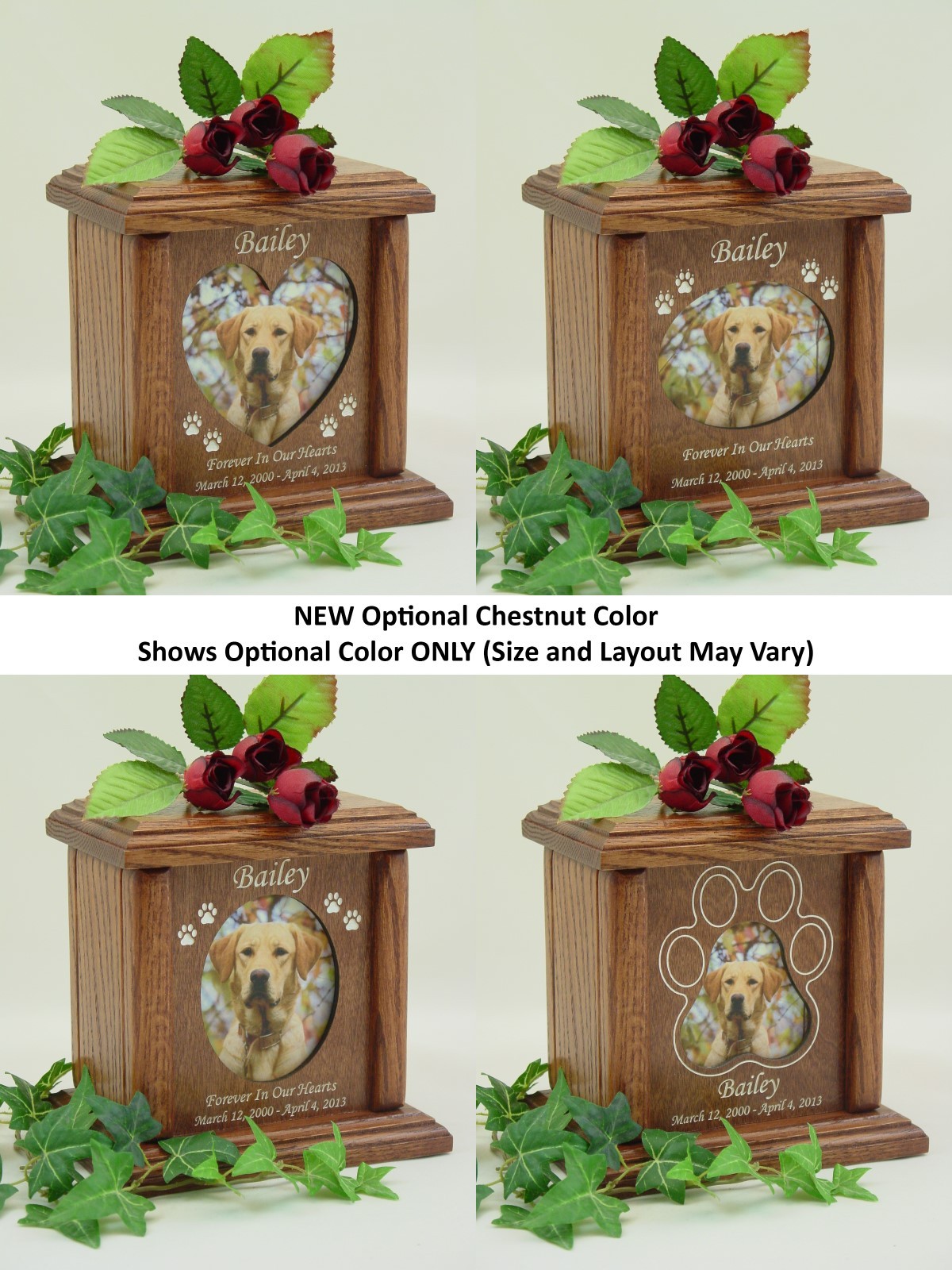 Wood Pet Urns – Dog Urns & Cat Urns – Heart, Oval & Pawprint Photo Pet Urn