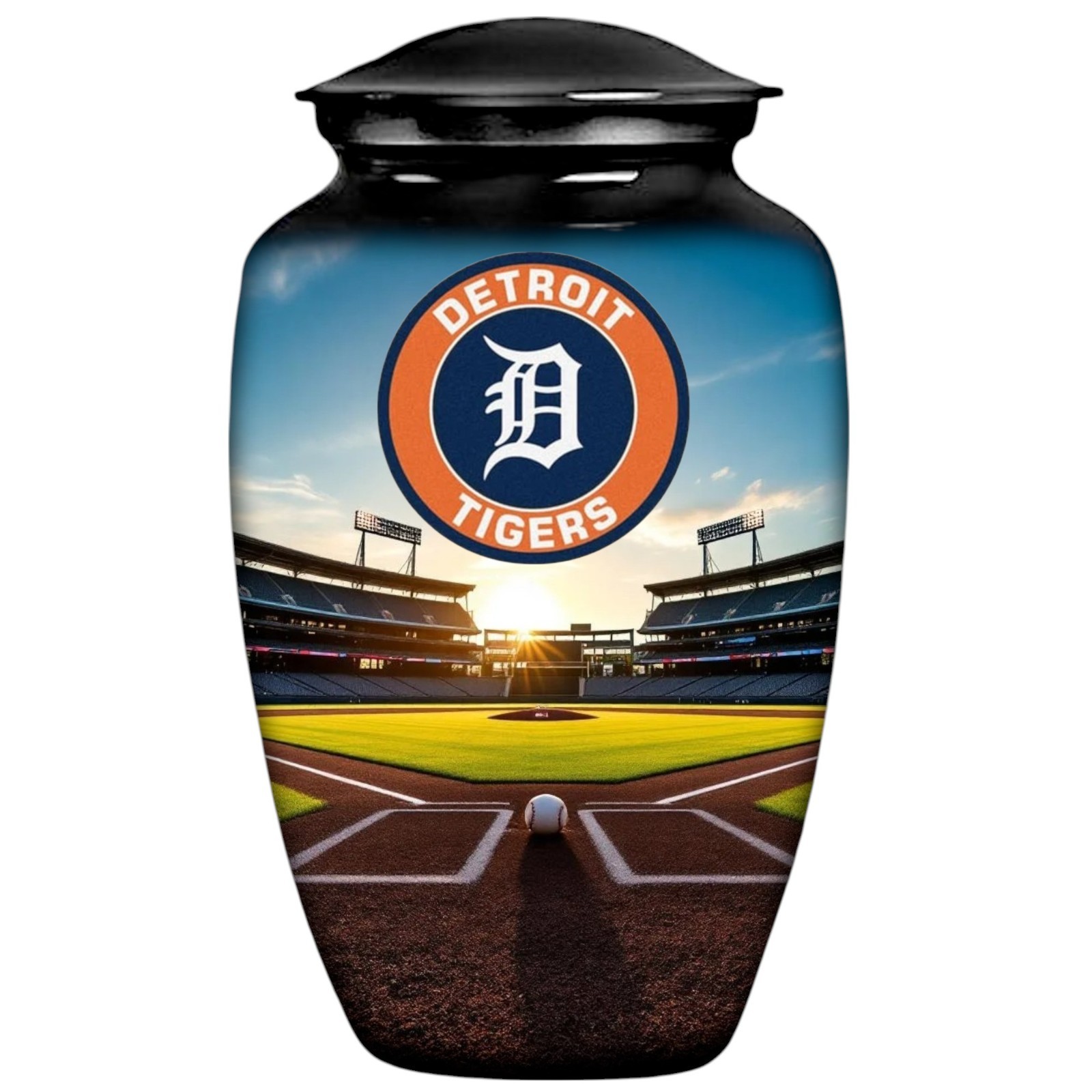 Black Large Baseball Theme Detroit Tigers Cremation Urn Adult Human Ashes w/Bag