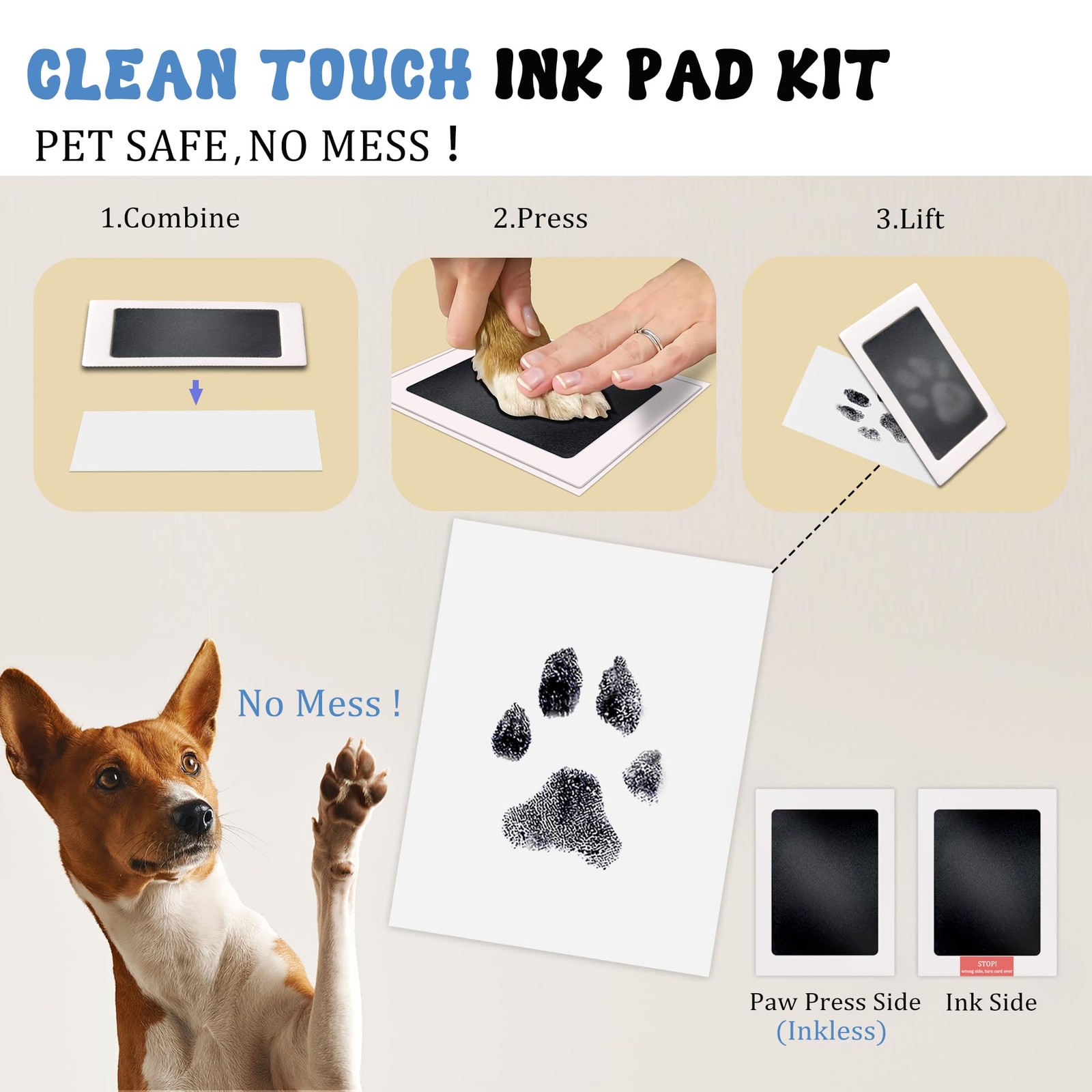 Inkless Paw Print Kit,Mess-Free Paw Print Stamp Pad for Dogs Cat,Pet Safe Cle…