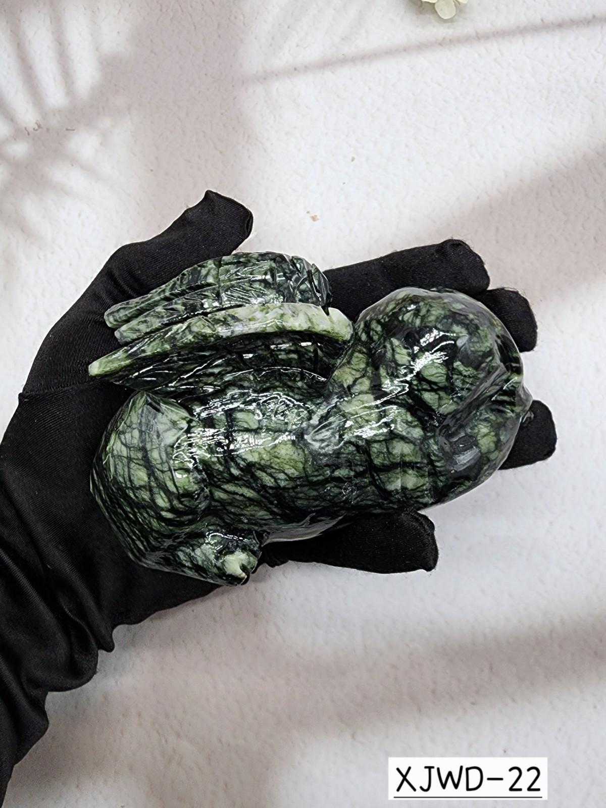 Xiuyan Jade Winged Angel Dog Pet Memorial, Pet Loss Gift, Gemstone Carving