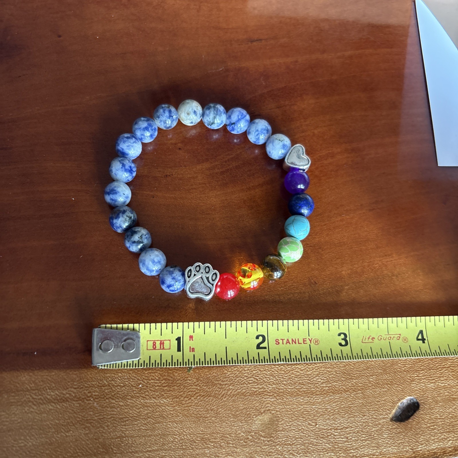 Pet Memorial Rainbow Bridge Blue Spot Jasper & Crystal Bracelet
