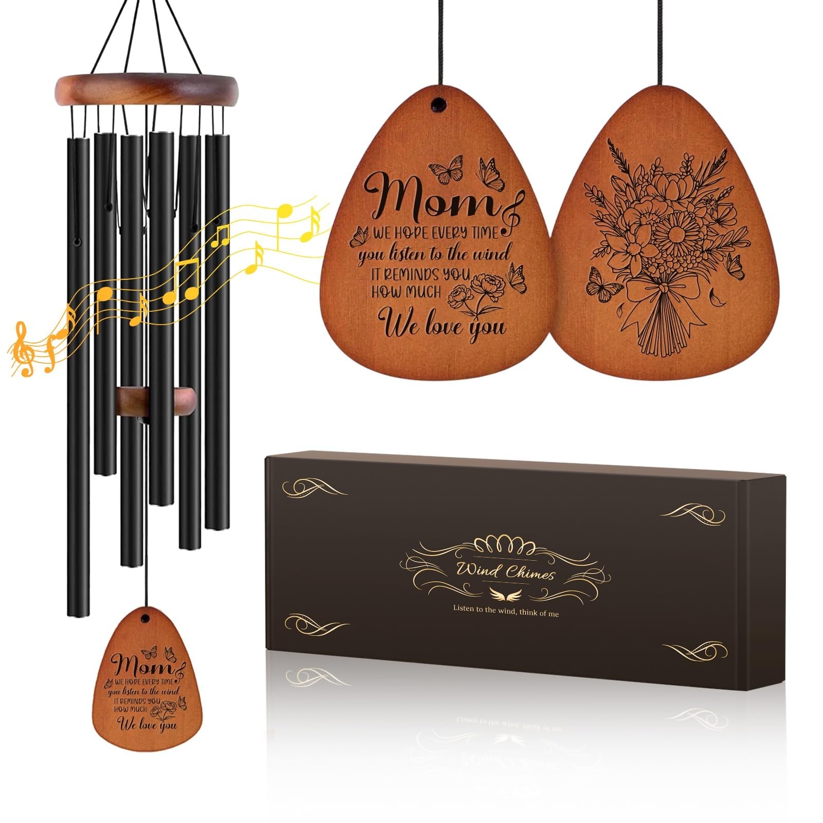 JOBOSI Mother’s Bouquet Memorial Wind Chime with Black Tube Decorative Gifts,…