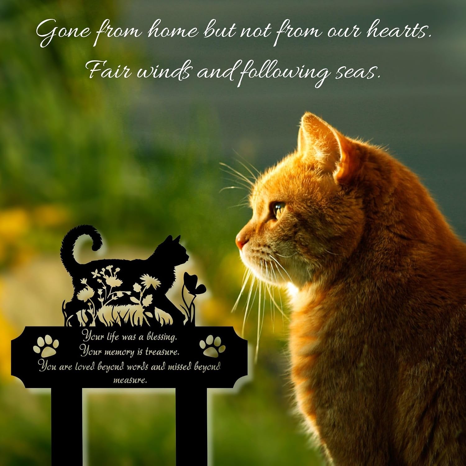 Cat Grave Marker 12in Metal Outdoor Pet Memorial Plaque Garden Cemetery Marker
