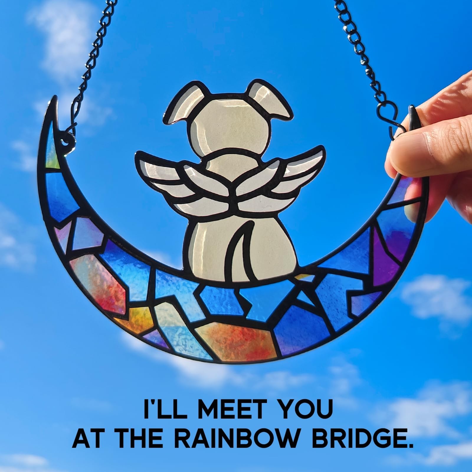 Stained Glass Angle Dog Memorial Suncatcher for Loss of Dog Sympathy Gifts, D…