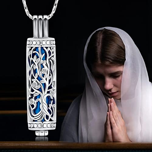 Urn Necklace for Ashes with Hollow Vial Cylinder Cremation Jewelry Silver-blue