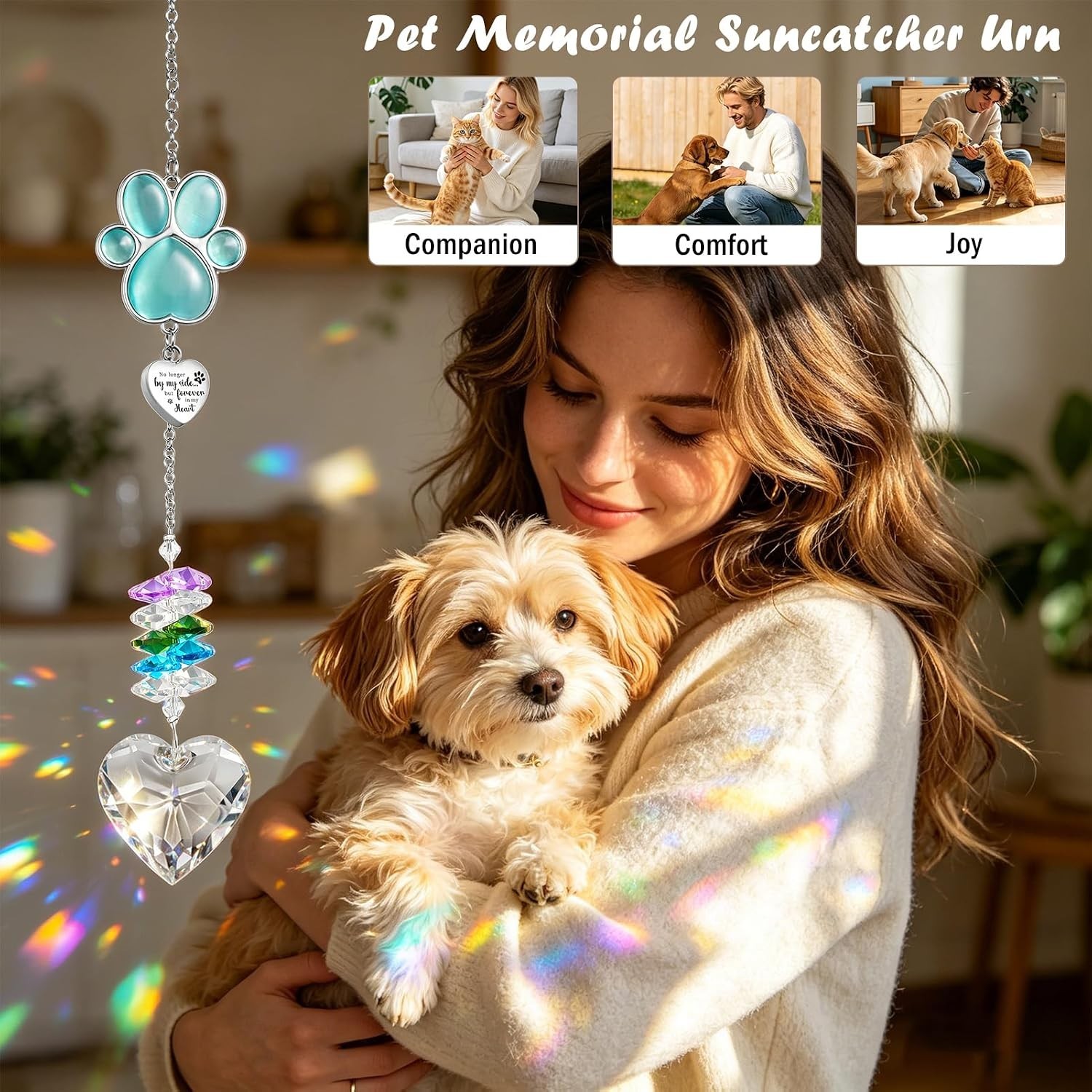 Mini Urn Keepsake for Pets – Heart Crystal Suncatcher Memorial Decoration