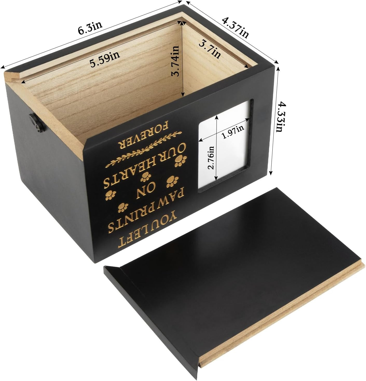 Wooden Pet Urn Memory Box with Photo Frame for Dog or Cat Ashes Black