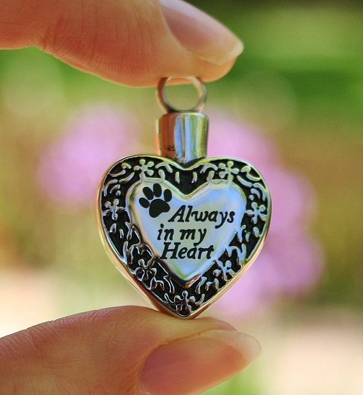Pet Cremation Necklace Jewelry Pendant Urn Paw Print Always in My Heart Dog Cat