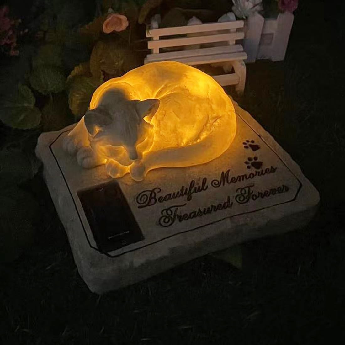 Solar Light Cat Memorial Stone, Cat Grave Markers, Cat Headstone, Cat Memorial P
