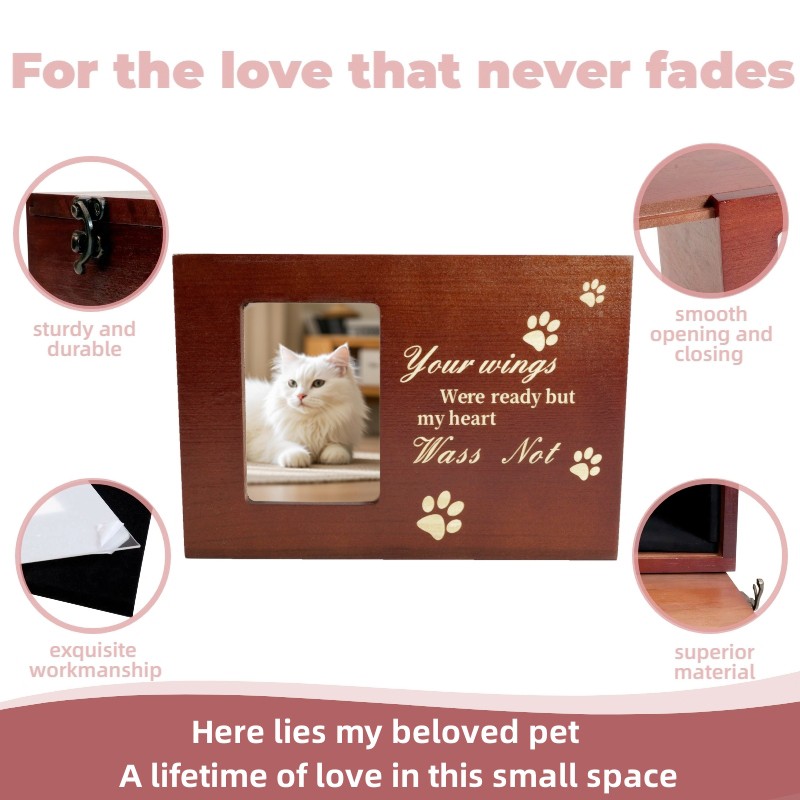 Large Wooden Pet Memorial Urns for Dogs and Cats Ashes with Photo Frame