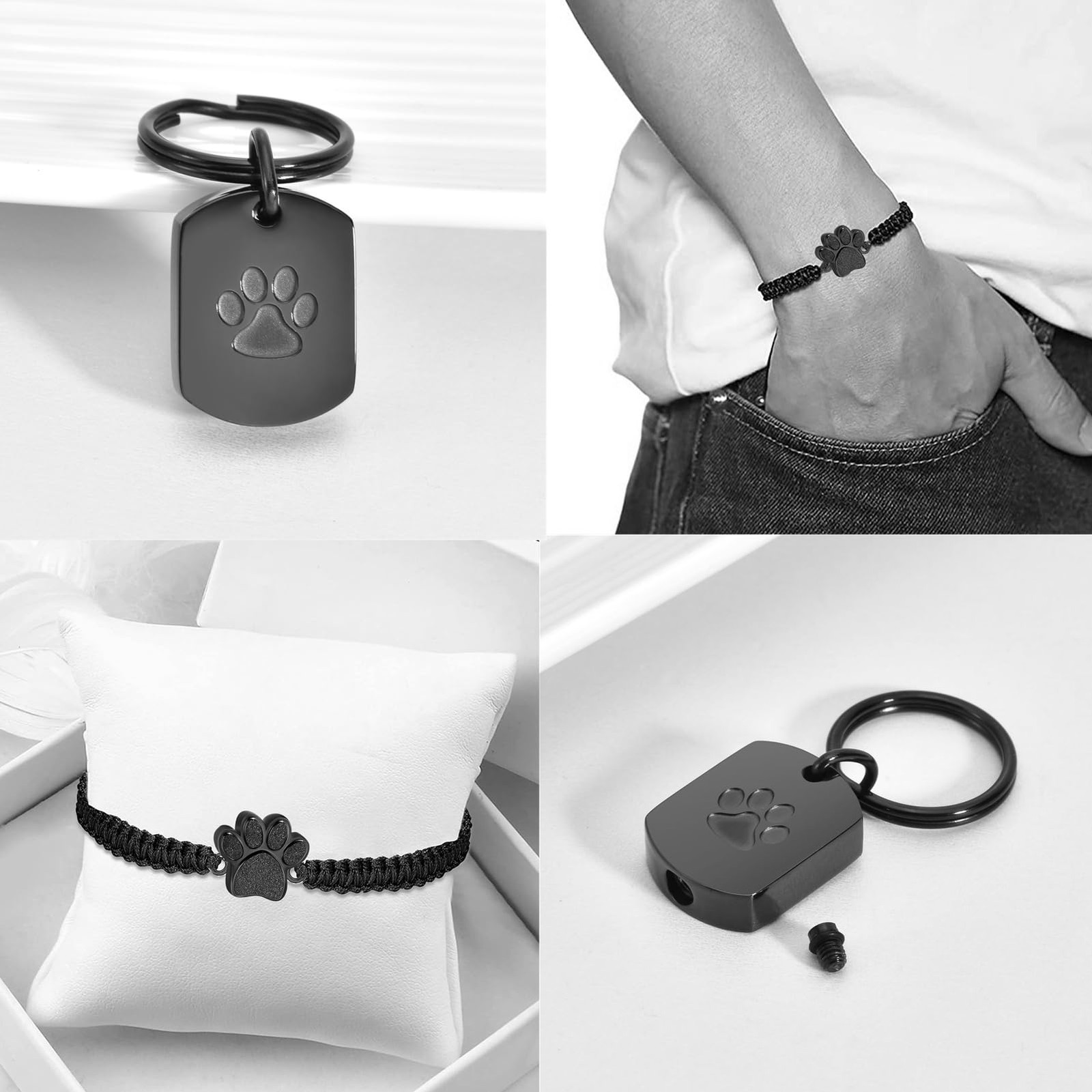 Ripfevurn 3 Pcs Pet Cremation Jewelry Urn Necklaces Bracelet Keychain For Ashes