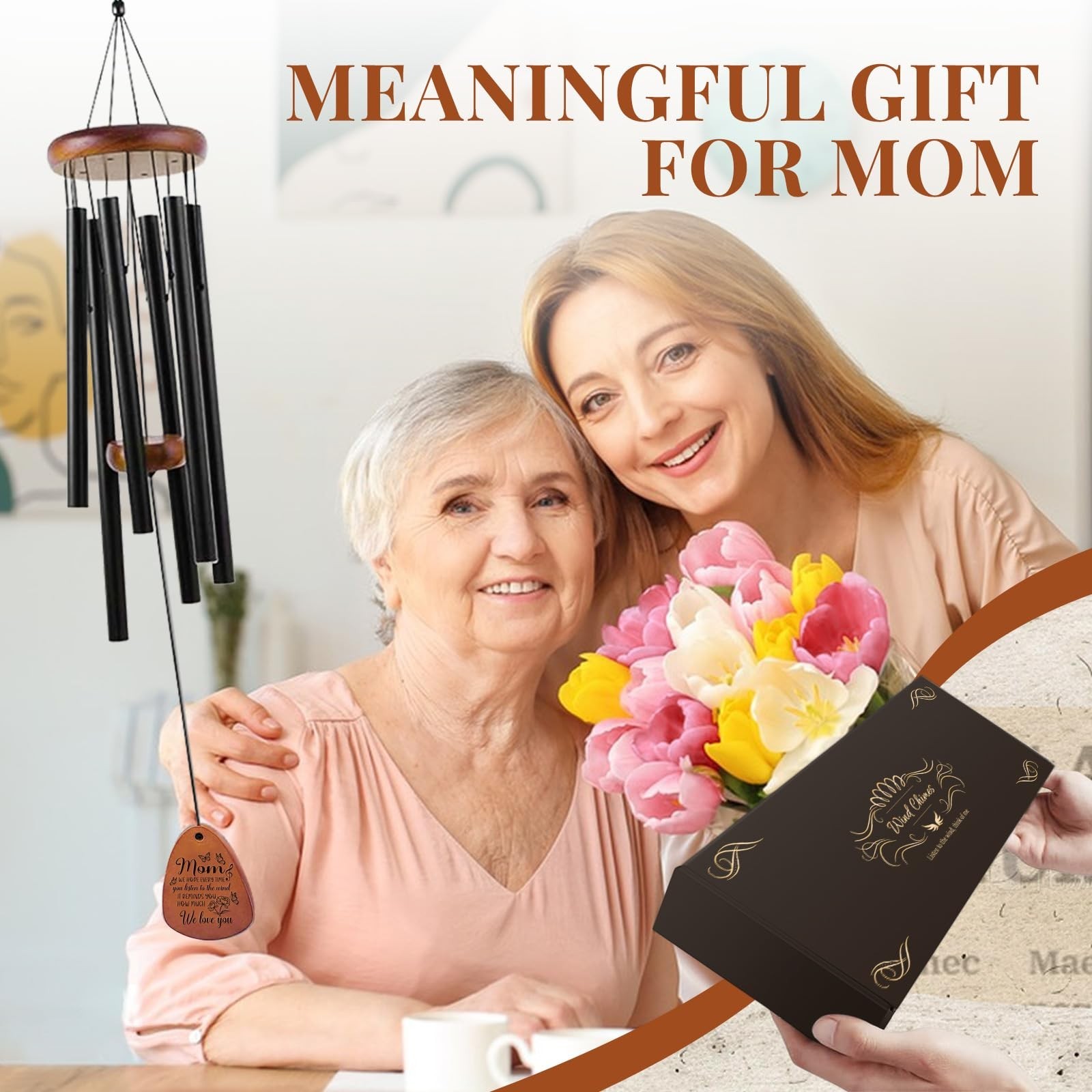 JOBOSI Mother’s Bouquet Memorial Wind Chime with Black Tube Decorative Gifts,…