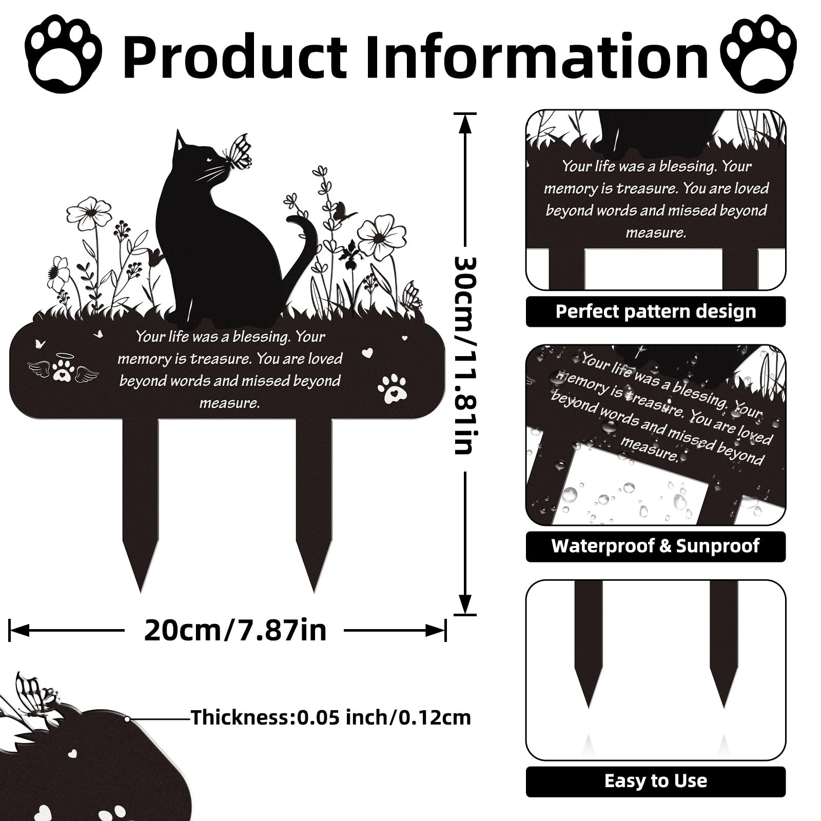 Pet Cat Memorial Grave Markers – Flowers Butterfly Cat Metal Garden Stakes Gr…