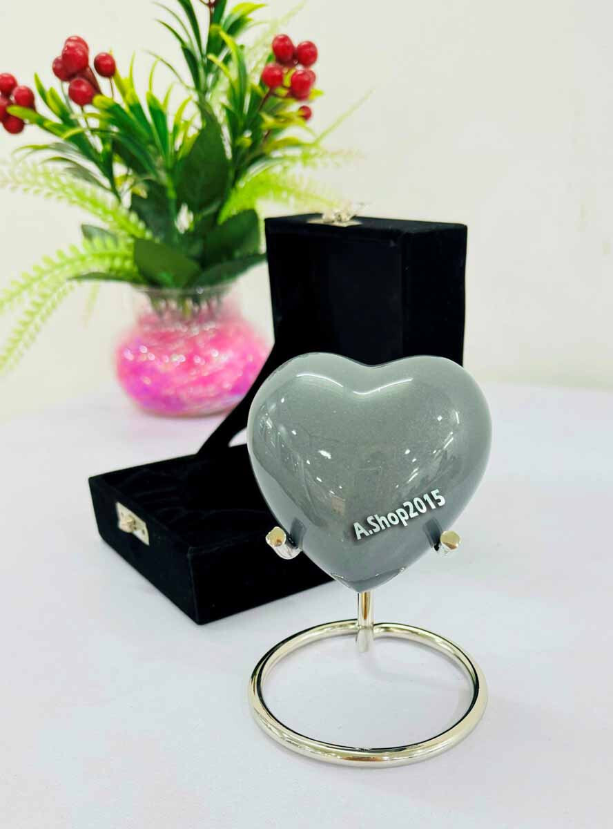 Grey Heart Premium Cremation Urn for Ashes Keepsake with Brass Stand Best Gift