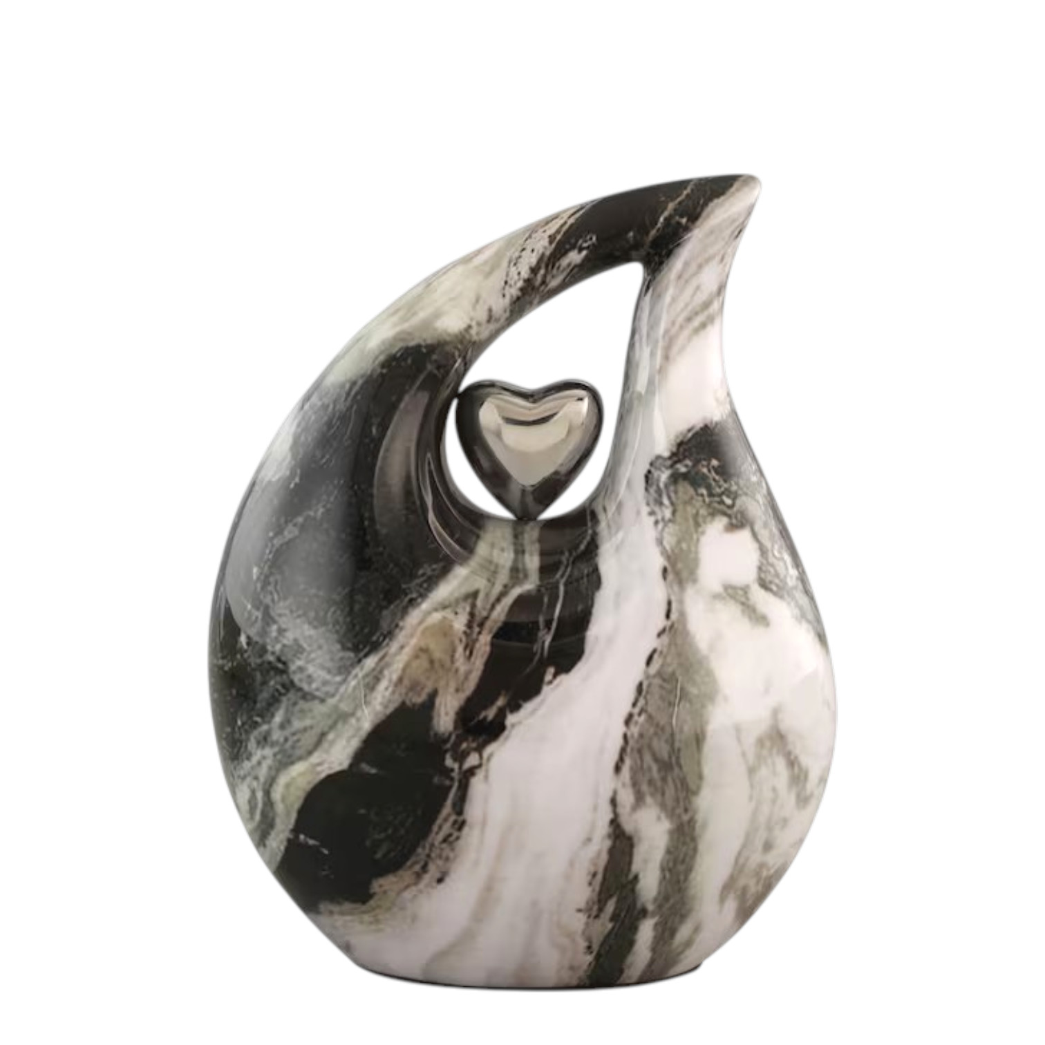 Black White Marble Teardrop Cremation Urn Adult Human Ashes for Men & Women