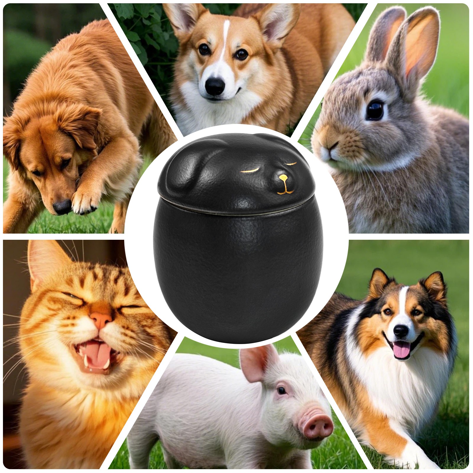 Smiley Dog Shaped Black Pet Urn 3.2×2.9 inch for Small Dog And Cat Ashes