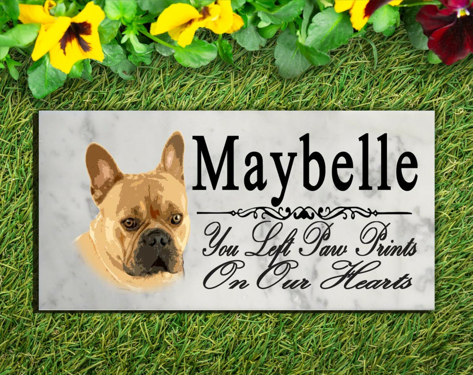 Customized Tan French Bulldog Memorial Stone Dog Grave Marker Pet Garden