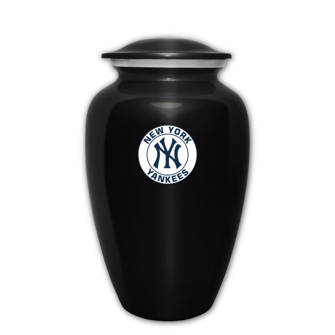 Large New York Yankee Baseball Theme Cremation Black Urn Adult Human Ashes w/Bag