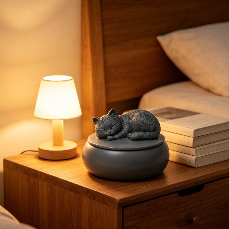 Resin Sleep Cats Urn For Ashes Pet Memorial Statue Outdoor Indoor Decorative