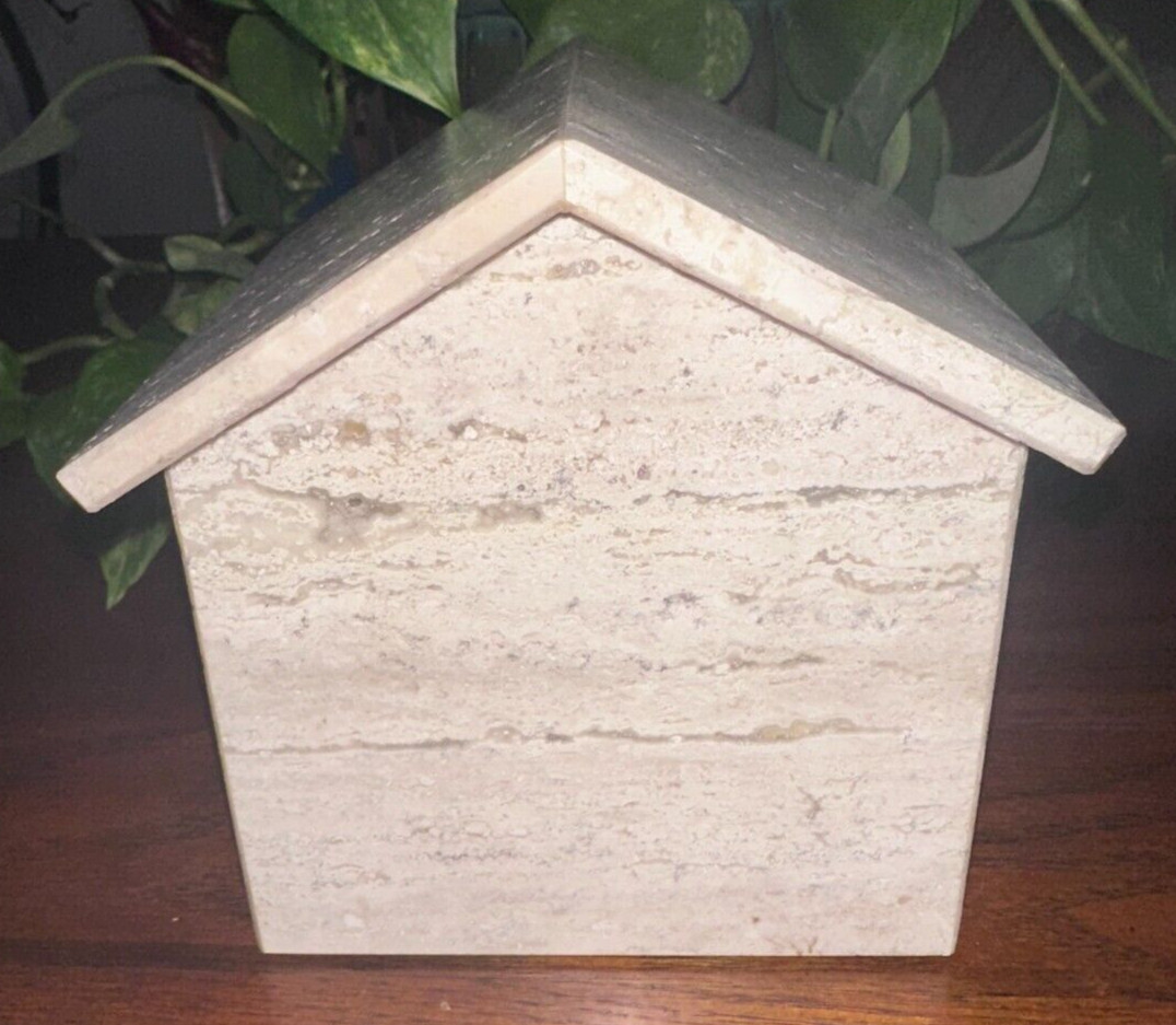 Natural Light Travertine Marble pet urn memorial dog cremains handmade doghouse