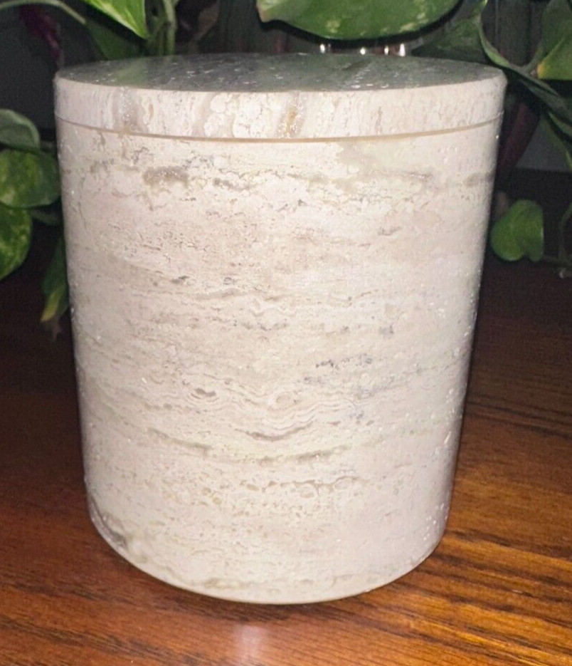 Natural light travertine marble pet urn memorial dog cremains handmade round