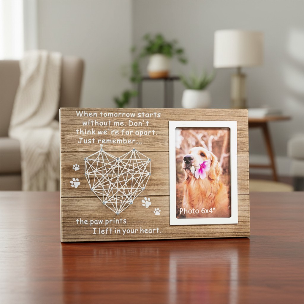 Textured Rustic Pet Memorial Frame – 4×6 Photo with Condolence Message
