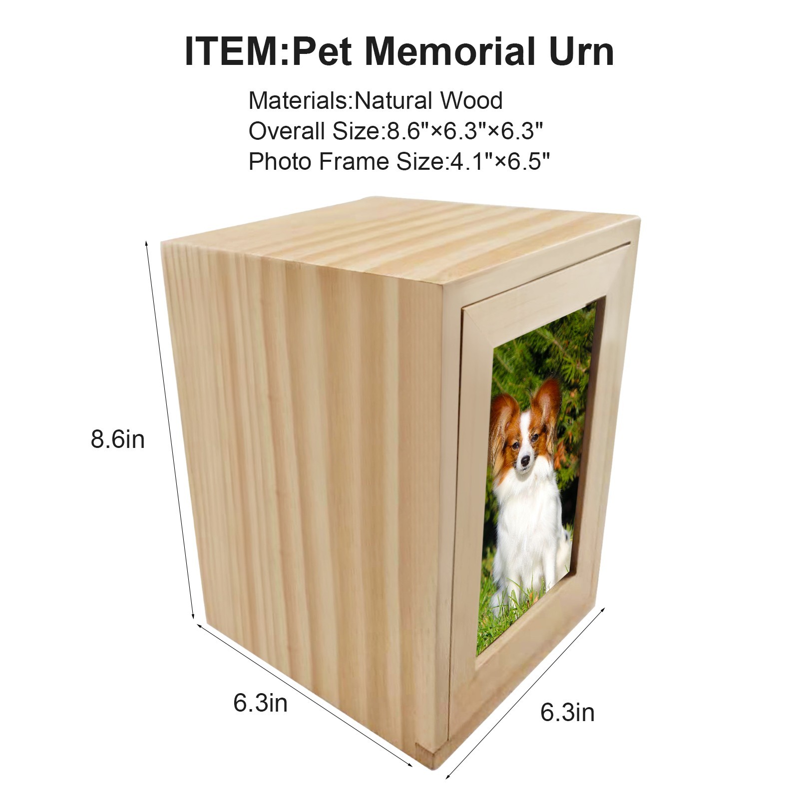 Pine Wooden Pet Memorial Urn with Picture Frame for Human Pet Ashes