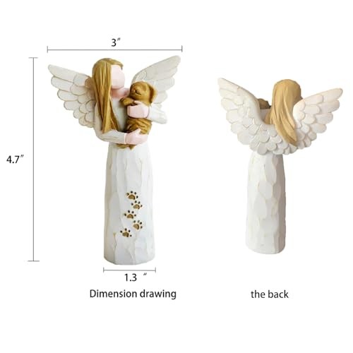 Dog Memorial Statue Angel Figurine Pet Loss Sympathy Gift Resin Keepsake White