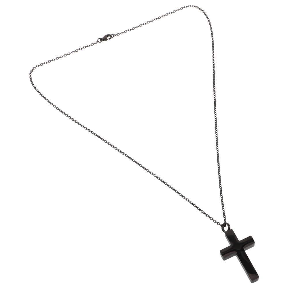 Stainless Steel Memorial Urn Necklace Black Cross Cremation Ashes Pendant