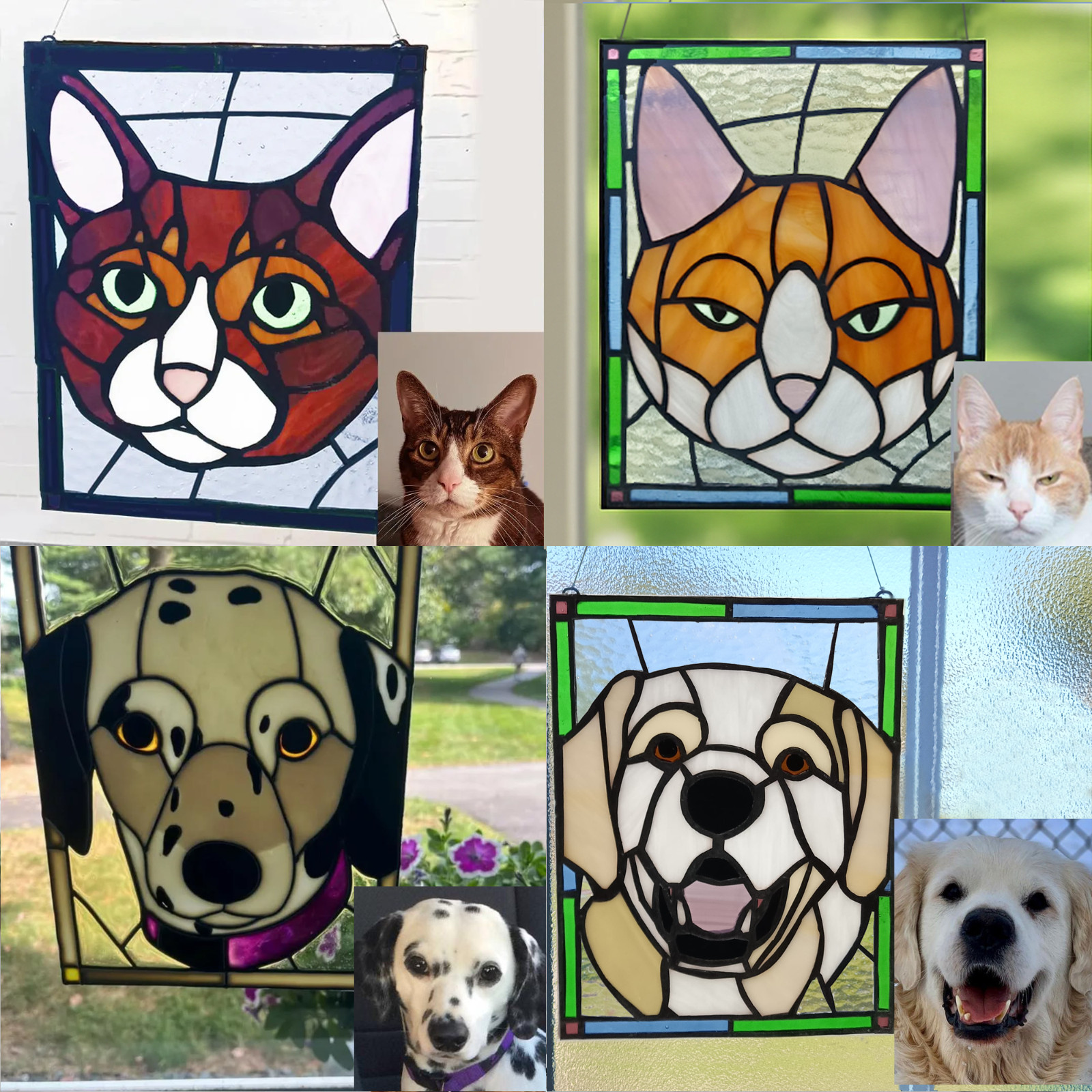 Custom Stained Glass Pet Portrait Panel – Dog Cat Memorial Keepsake – Handmade