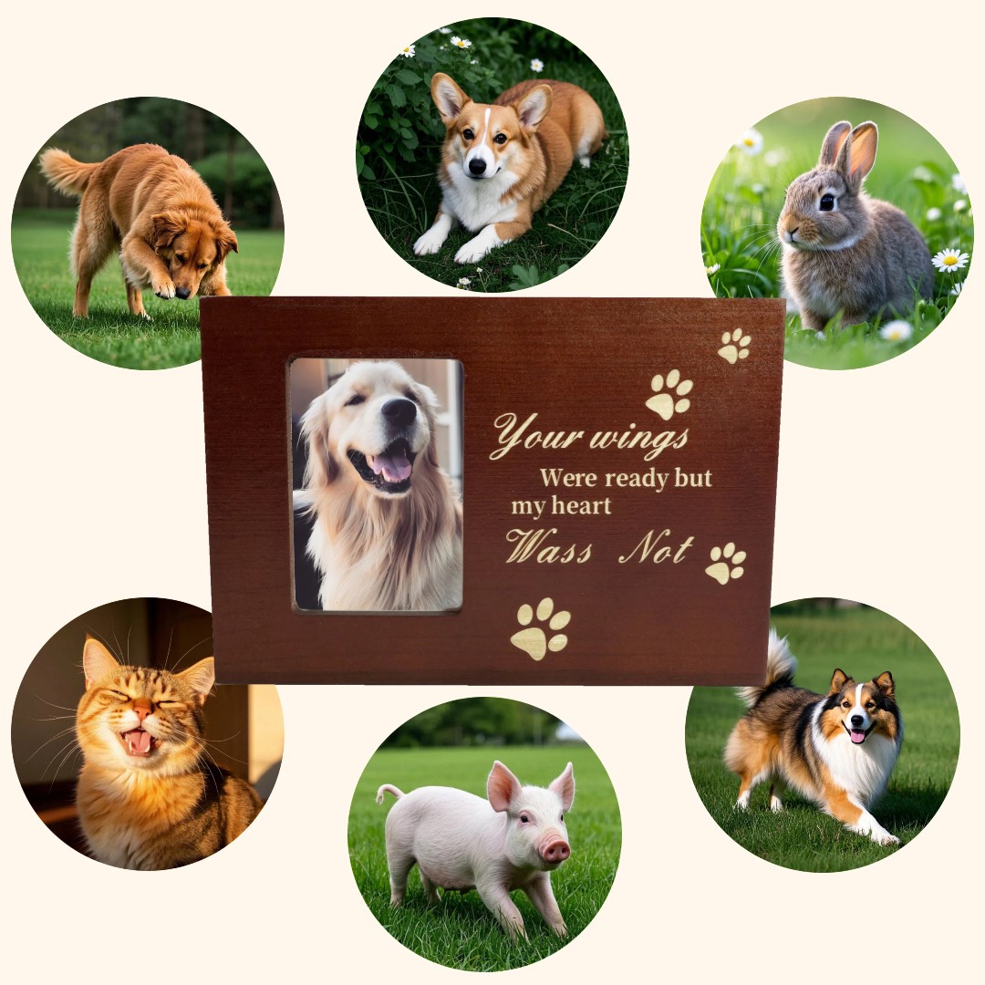 Large Wooden Pet Memorial Urns for Dogs and Cats Ashes with Photo Frame
