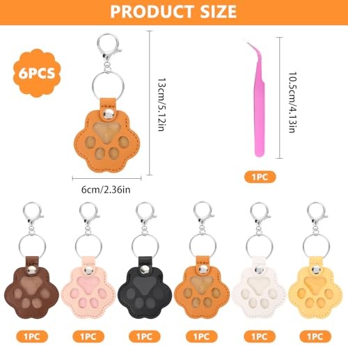 LIYDE 7 Pcs Paw Shaped Pet Hair Keykain Set – Leather Storage Keepsake Memorial