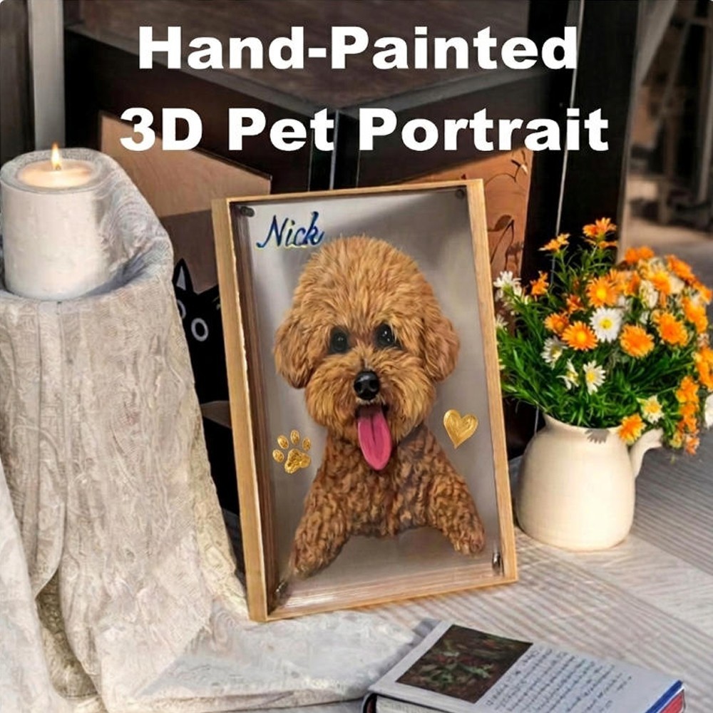 Custom 3D Pet Portrait | 6-Layer Hand-Painted Acrylic | Memorial Set+Memory Box