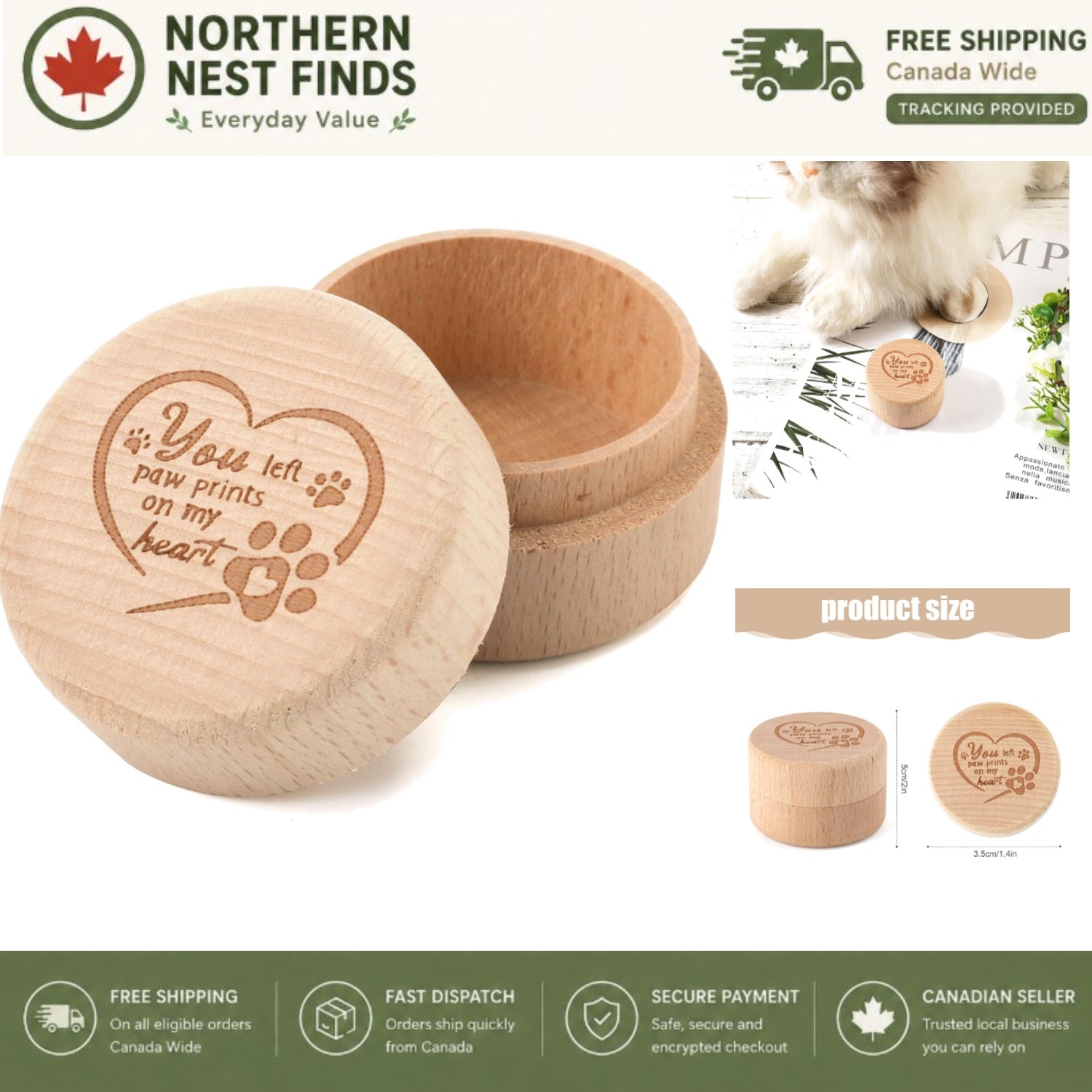 Heartfelt Pet Loss Memorial Box – Beech Wood Keepsake for Hair & Ashes