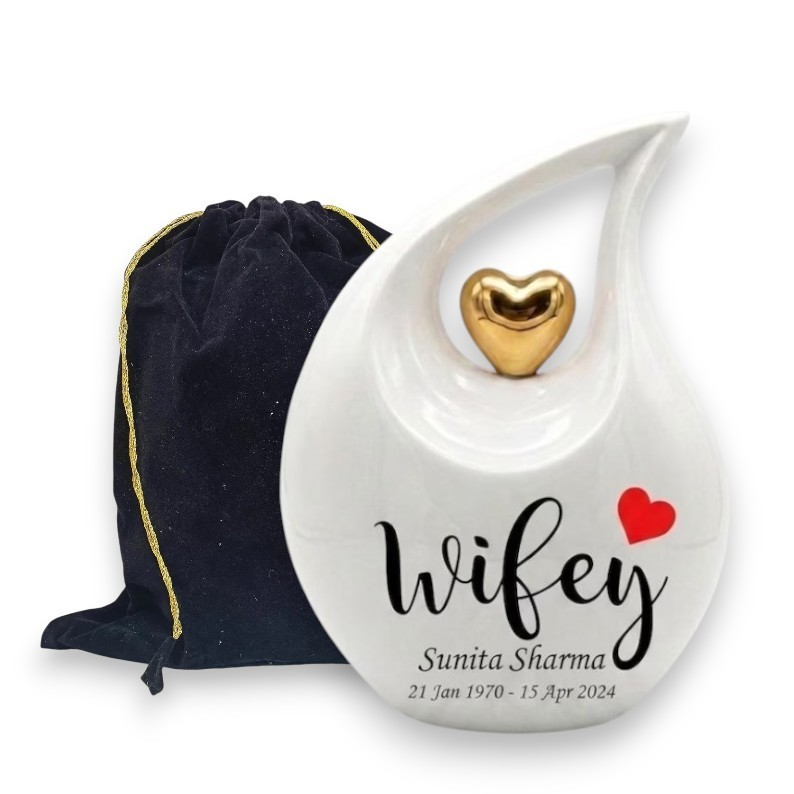 Personalized “Wifey” Teardrop Aluminum Cremation Urn 200 Cu In Adult Human Ashes
