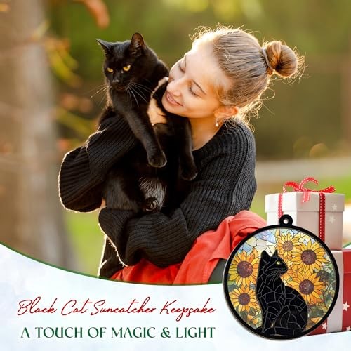 Christmas Black Cat Gifts for Women – Suncatcher Black – Sunflower Cat