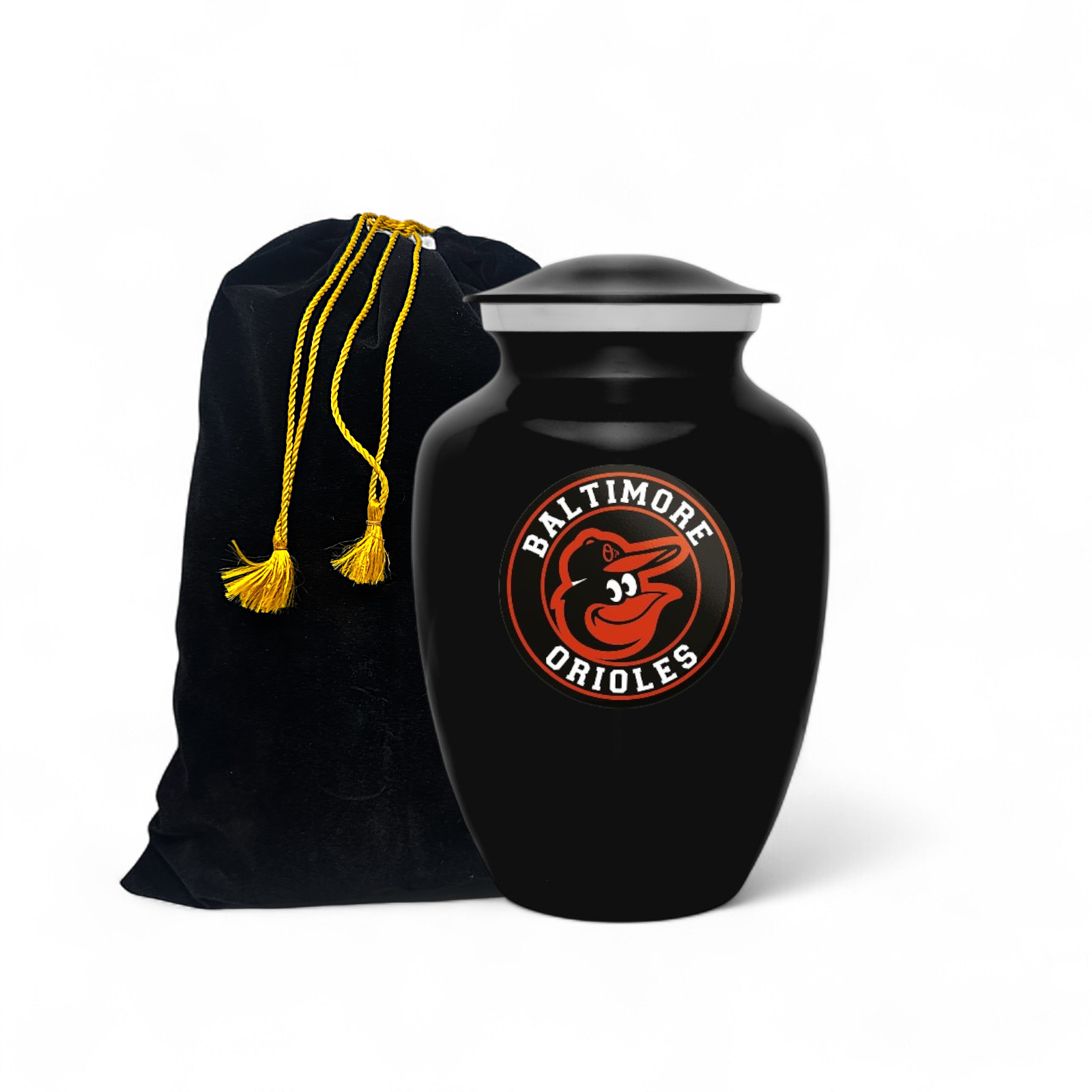 Baltimore Orioles Baseball Style Cremation Urn Adult Ashes Black Metal 8 In Urns