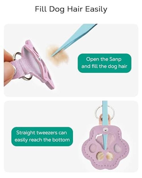 Cat & Dog Hair Keychain, Leather Dog Paw Hair Holder Fur Set of One Purple