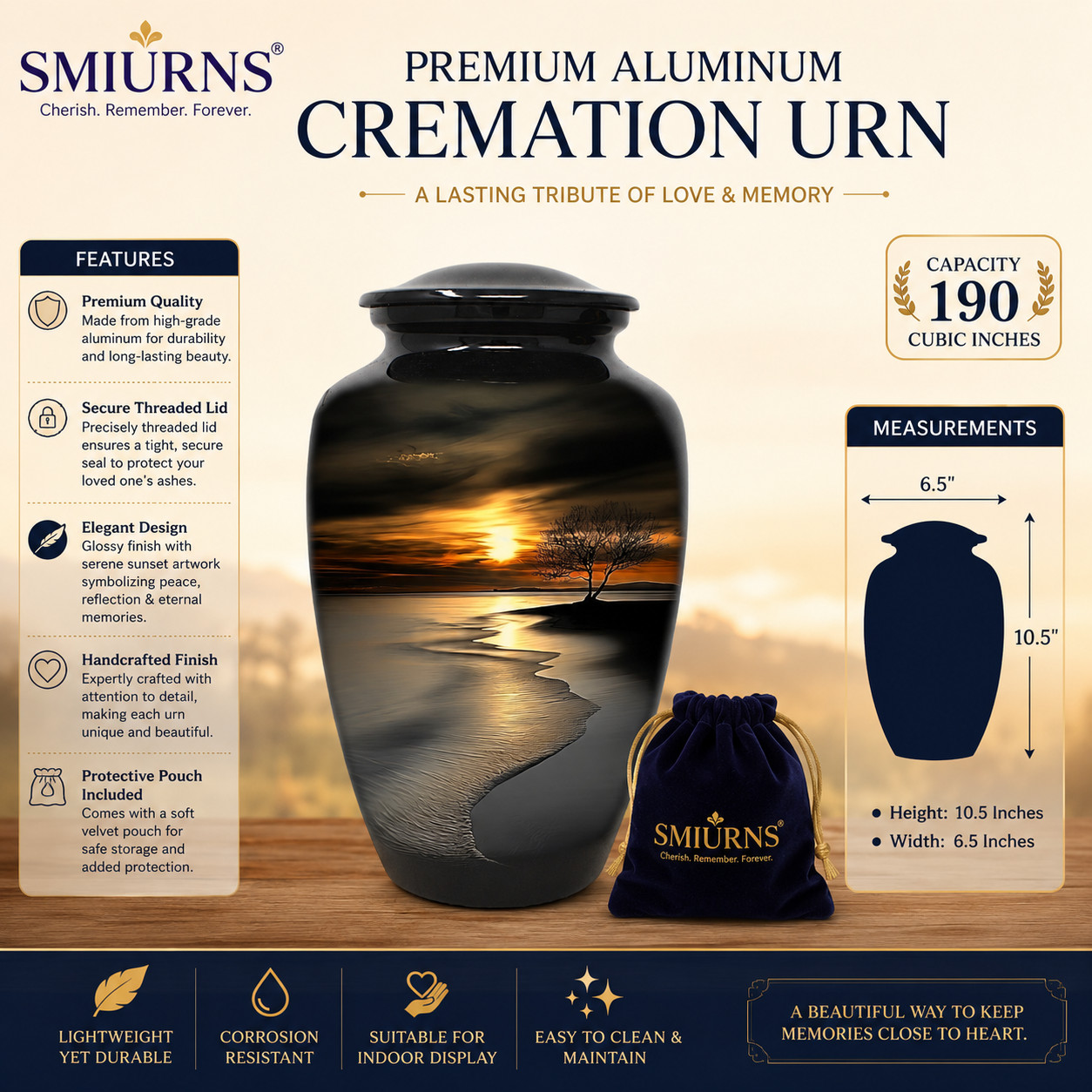 Large Cremation Urn for Human Ashes – Peaceful Beach Adult Memorial Funeral Urns