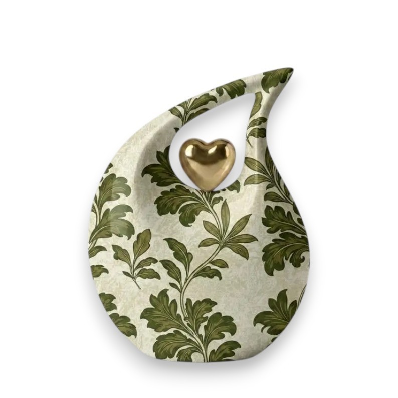 Green Botanical Leaf Teardrop Metal Cremation Urn Adult Human Ashes Love Ones